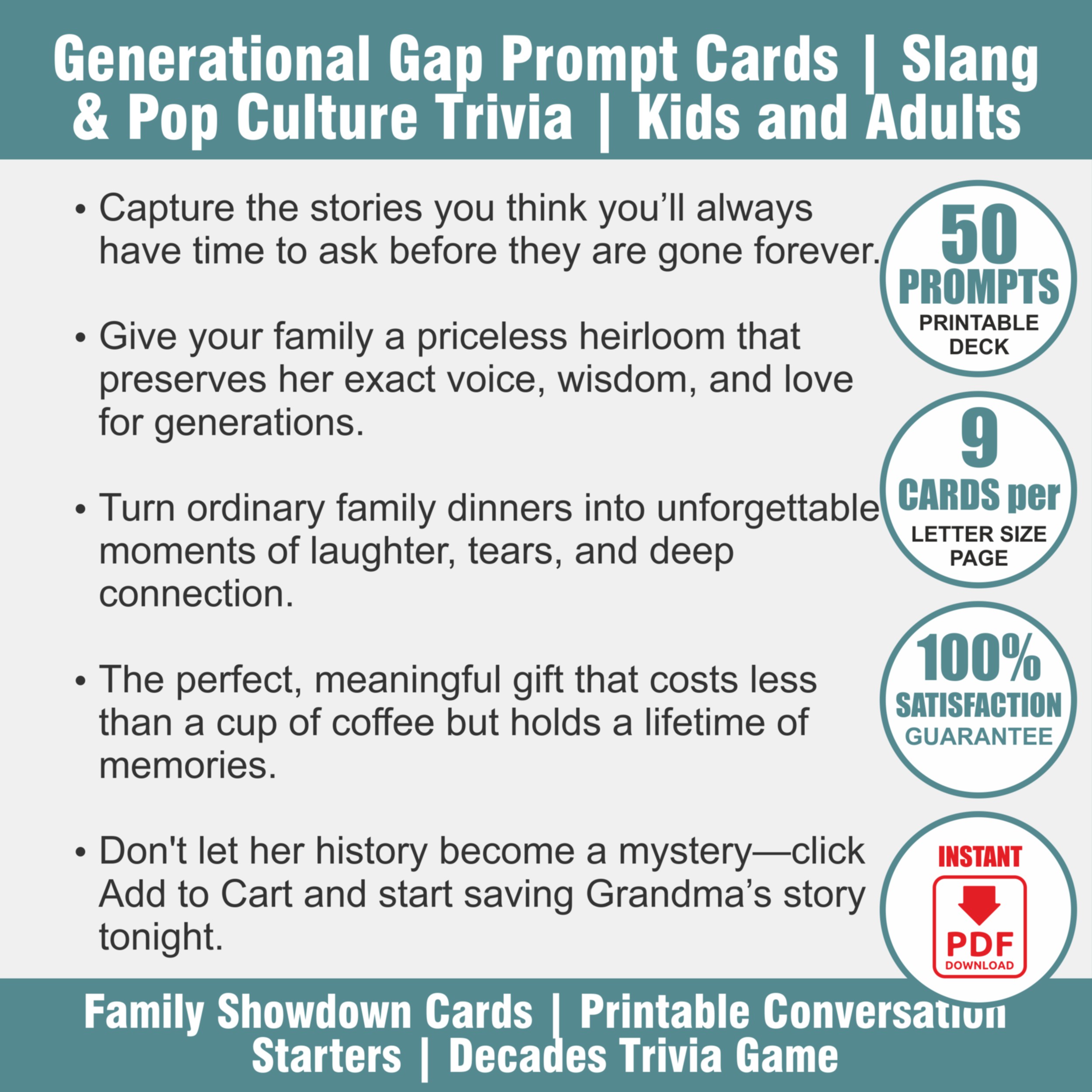 Kids vs Adults Game Deck: Generational Showdown & Printable Trivia | Family PDF - View 2